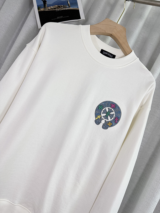 クロムハーツ デニムパッチ刺繍カップルクルーネックパーカー