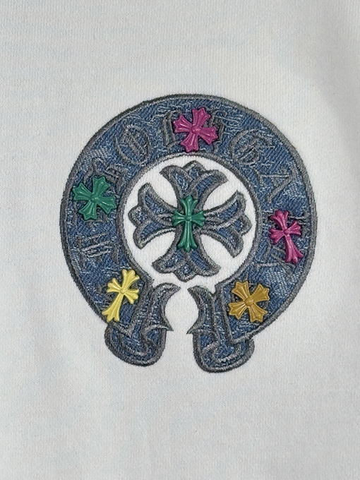 クロムハーツ デニムパッチ刺繍カップルクルーネックパーカー