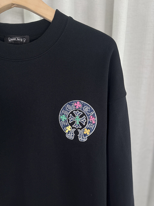 クロムハーツ デニムパッチ刺繍カップルクルーネックパーカー