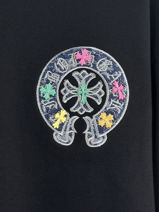 クロムハーツ デニムパッチ刺繍カップルクルーネックパーカー