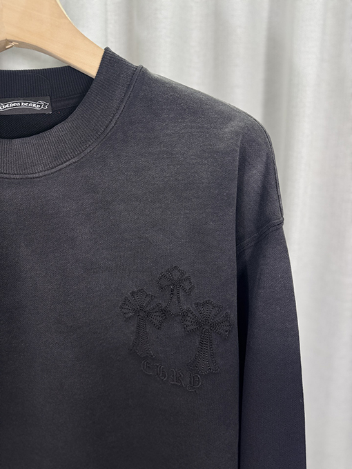 クロムハーツ ウォッシュパッチ刺繍ラウンドネックパーカー