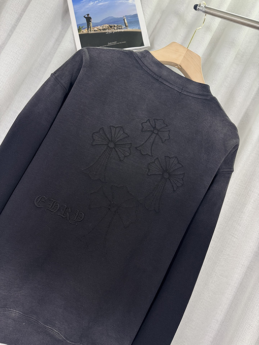 クロムハーツ ウォッシュパッチ刺繍ラウンドネックパーカー