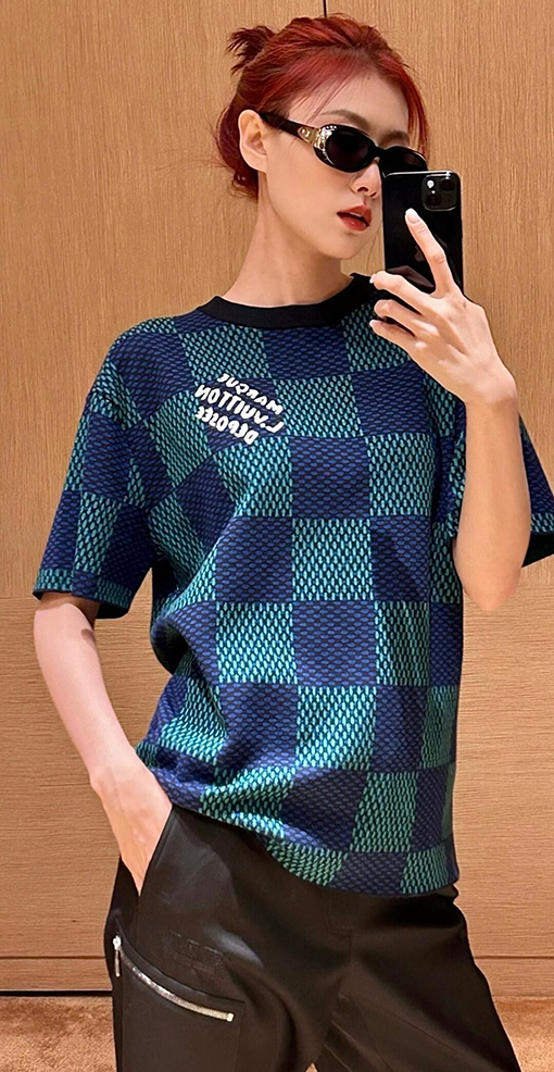 ルイヴィトン チェック柄ニット半袖Tシャツ