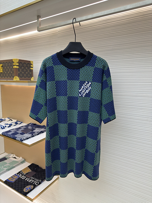 ルイヴィトン チェック柄ニット半袖Tシャツ