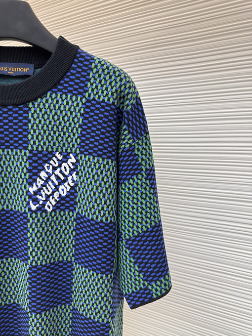 ルイヴィトン チェック柄ニット半袖Tシャツ
