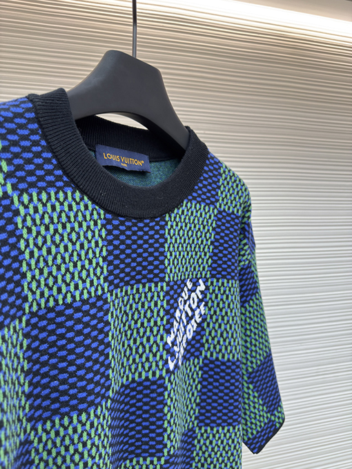 ルイヴィトン チェック柄ニット半袖Tシャツ