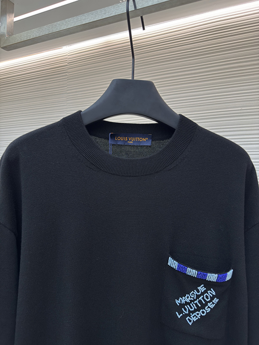 ルイヴィトンコピー ポケット刺繍ビーズニット半袖Tシャツ