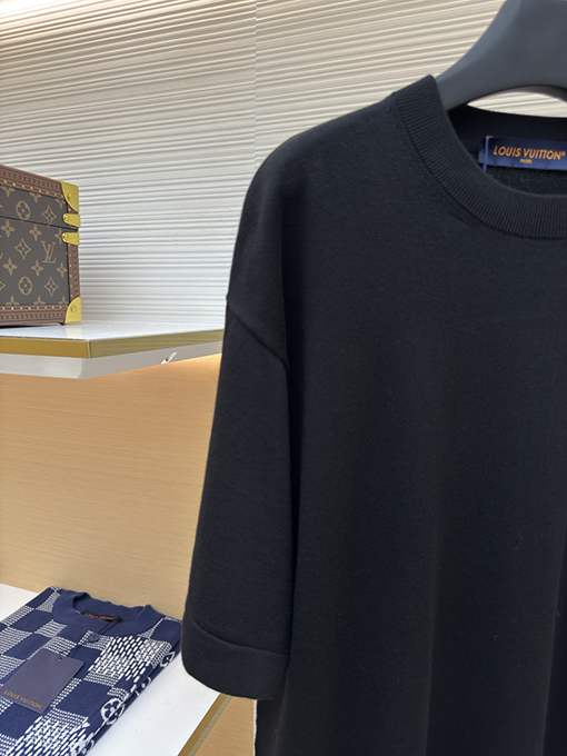 ルイヴィトンコピー ポケット刺繍ビーズニット半袖Tシャツ