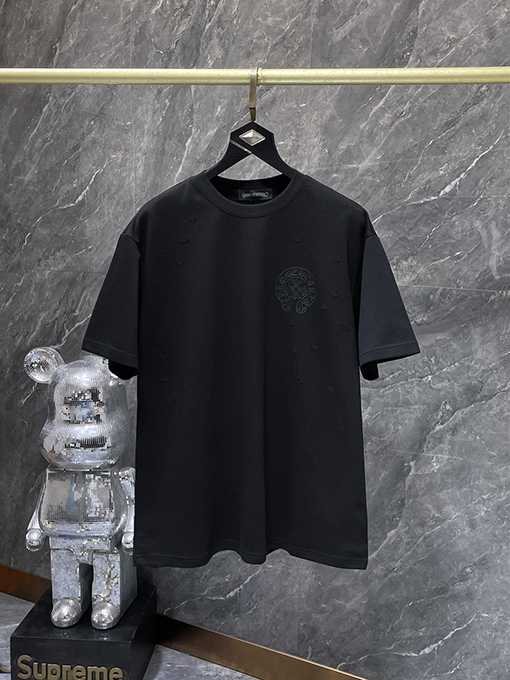 クロムハーツ スタイリッシュなウォッシュモデルの馬蹄衝突色の半袖Tシャツ