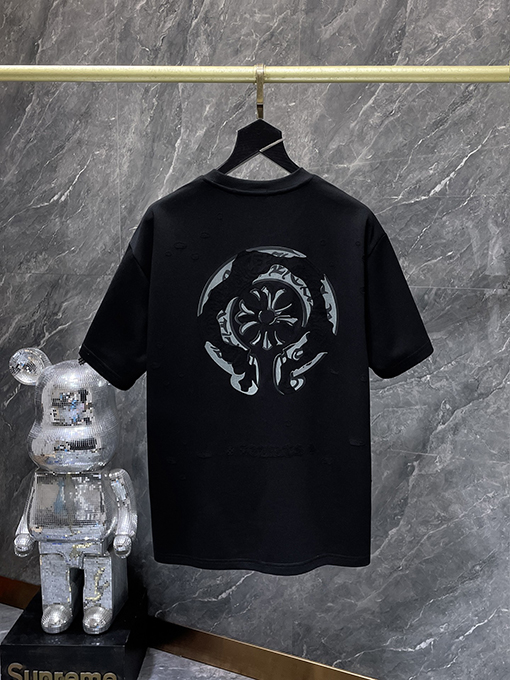 クロムハーツ スタイリッシュなウォッシュモデルの馬蹄衝突色の半袖Tシャツ