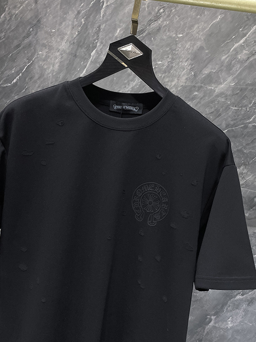 クロムハーツ スタイリッシュなウォッシュモデルの馬蹄衝突色の半袖Tシャツ