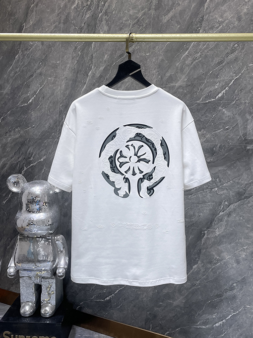 クロムハーツ スタイリッシュなウォッシュモデルの馬蹄衝突色の半袖Tシャツ