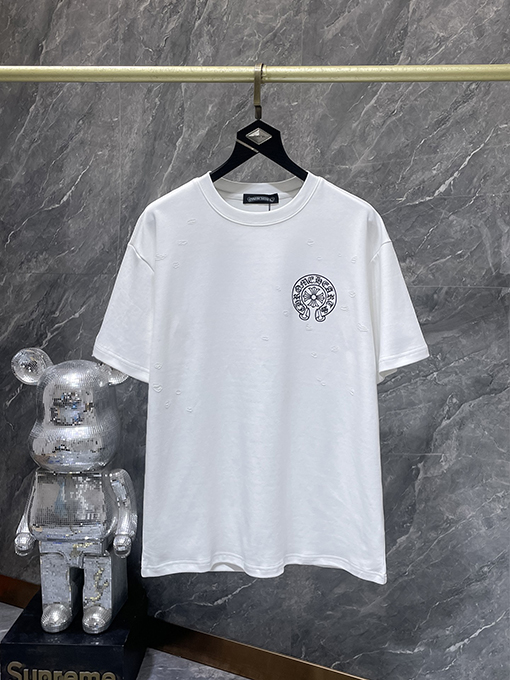 クロムハーツ スタイリッシュなウォッシュモデルの馬蹄衝突色の半袖Tシャツ