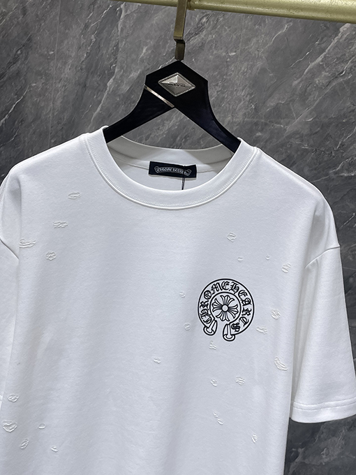 クロムハーツ スタイリッシュなウォッシュモデルの馬蹄衝突色の半袖Tシャツ