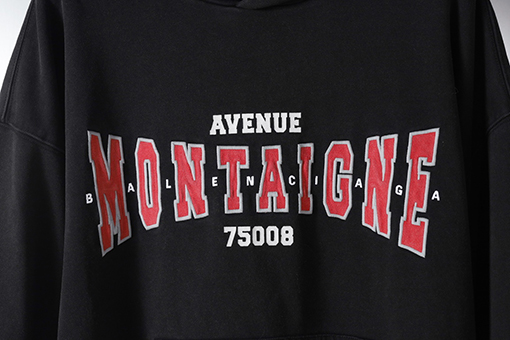 バレンシアガ MONTAIGNE 刺繍プリント炒め色ウォッシュフード付きパーカー