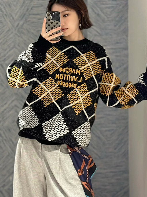 ルイヴィトン ファッションチェックボードチェックニットセーター