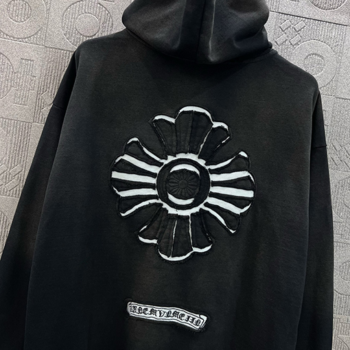クロムハーツ クロスパッチ刺繍古いレーザー焼き花柄パーカー