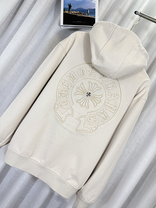 クロムハーツ 新しい洗水焼き花布刺繍カップルフード付きジッパーパーカー