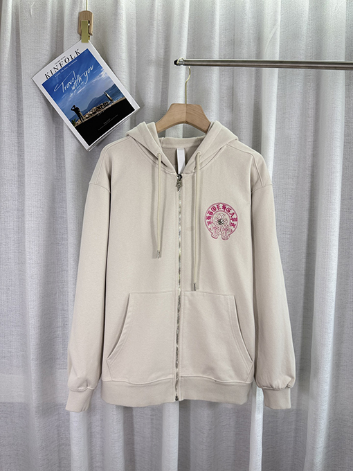 クロムハーツ ウォッシュパッチ刺繍レーザーパッチダイヤモンドフード付きジッパーパーカー