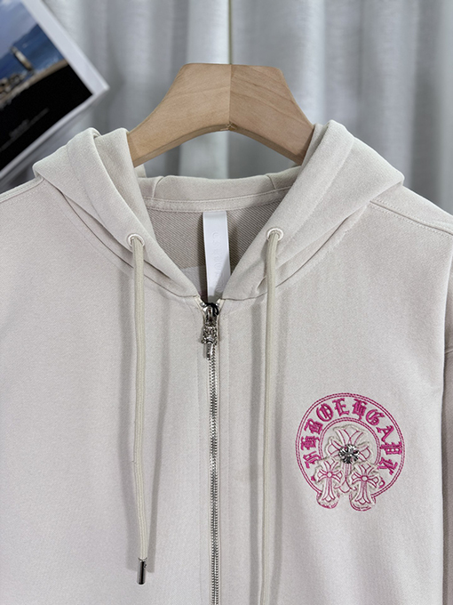 クロムハーツ ウォッシュパッチ刺繍レーザーパッチダイヤモンドフード付きジッパーパーカー
