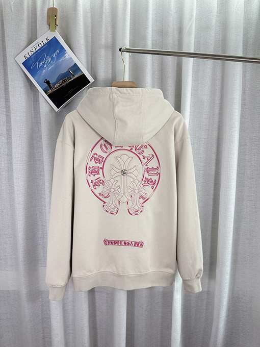 クロムハーツ ウォッシュパッチ刺繍レーザーパッチダイヤモンドフード付きジッパーパーカー