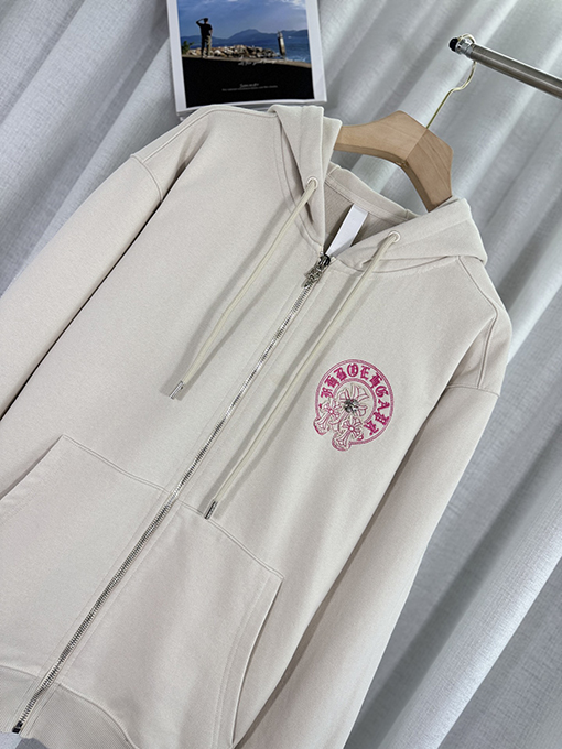 クロムハーツ ウォッシュパッチ刺繍レーザーパッチダイヤモンドフード付きジッパーパーカー