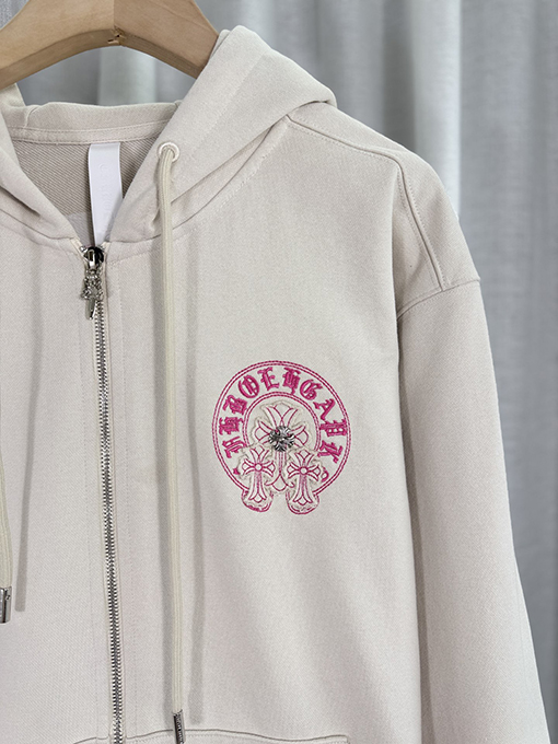 クロムハーツ ウォッシュパッチ刺繍レーザーパッチダイヤモンドフード付きジッパーパーカー