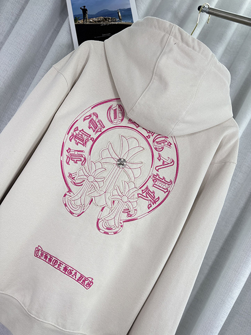 クロムハーツ ウォッシュパッチ刺繍レーザーパッチダイヤモンドフード付きジッパーパーカー