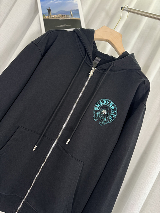 クロムハーツ ウォッシュパッチ刺繍レーザーパッチダイヤモンドフード付きジッパーパーカー
