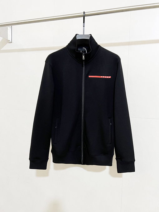 プラダ 新しいシリコーンロゴクルーネックエアコットンスタンドカラージッパージャケット