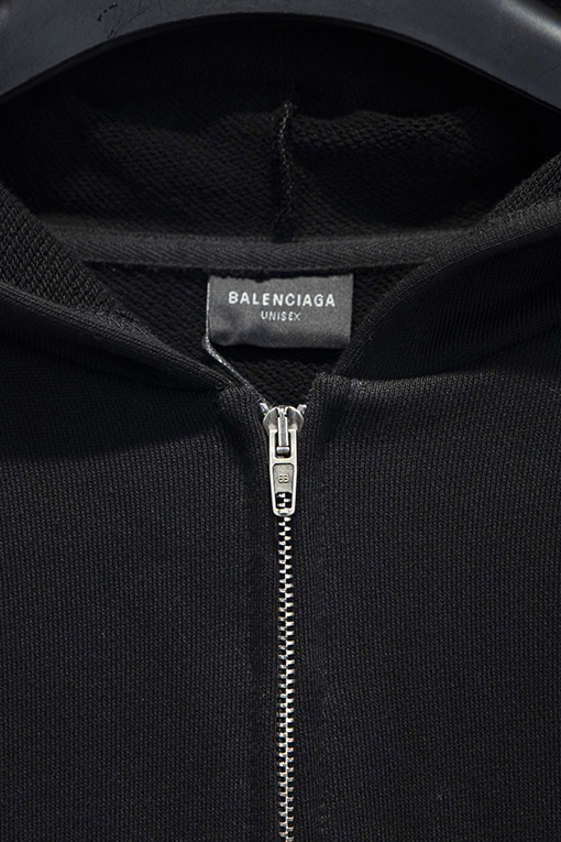 バレンシアガ Balenc1aga 英語ロゴ刺繍コラボレーションフード付きジッパーパーカー