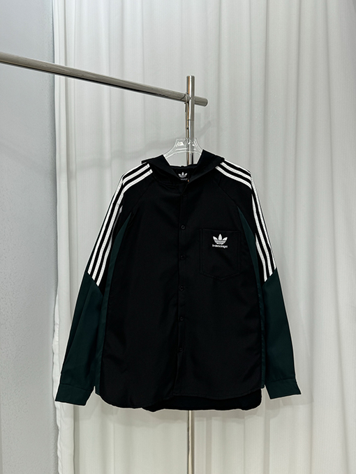Adidas X Balenciaga コラボレーションクローバー文字刺繍ロゴトレンチコートシャツ