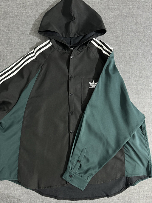 Adidas X Balenciaga コラボレーションクローバー文字刺繍ロゴトレンチコートシャツ