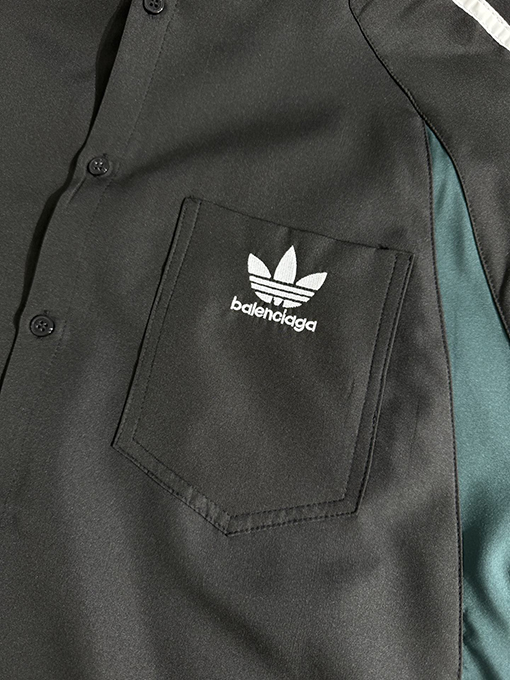 Adidas X Balenciaga コラボレーションクローバー文字刺繍ロゴトレンチコートシャツ