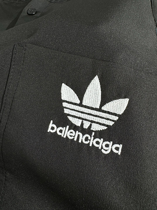 Adidas X Balenciaga コラボレーションクローバー文字刺繍ロゴトレンチコートシャツ