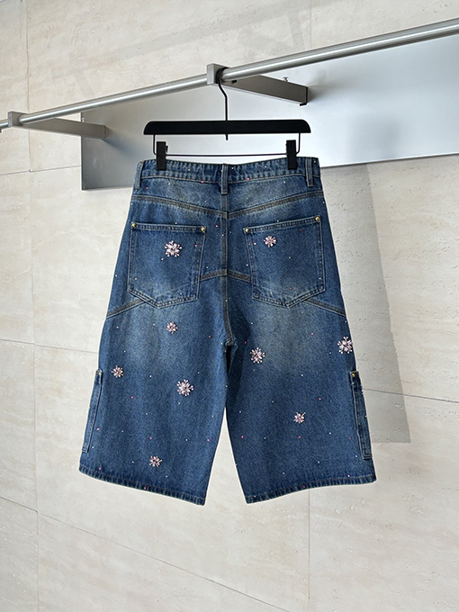 ルイヴィトン 手作り桜ラインストーン刺繍デニムパンツ