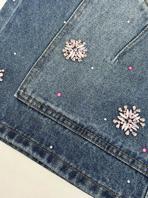 ルイヴィトン 手作り桜ラインストーン刺繍デニムパンツ