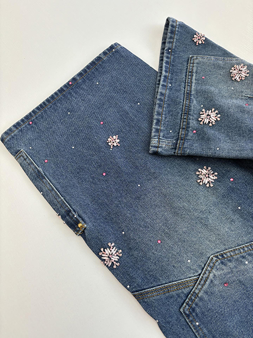 ルイヴィトン 手作り桜ラインストーン刺繍デニムパンツ