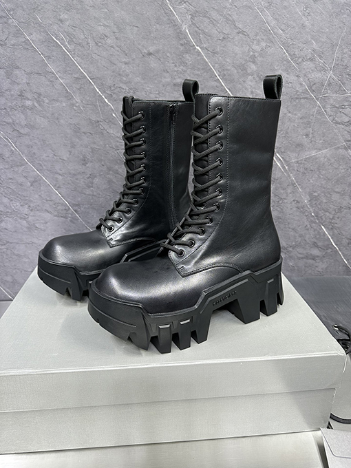 バレンシアガ bulldozer ブルドーローカットダービーブラックロゴラウンドヘッドダービーシューズ