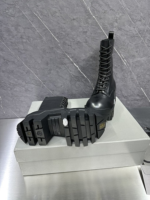 バレンシアガ bulldozer ブルドーローカットダービーブラックロゴラウンドヘッドダービーシューズ