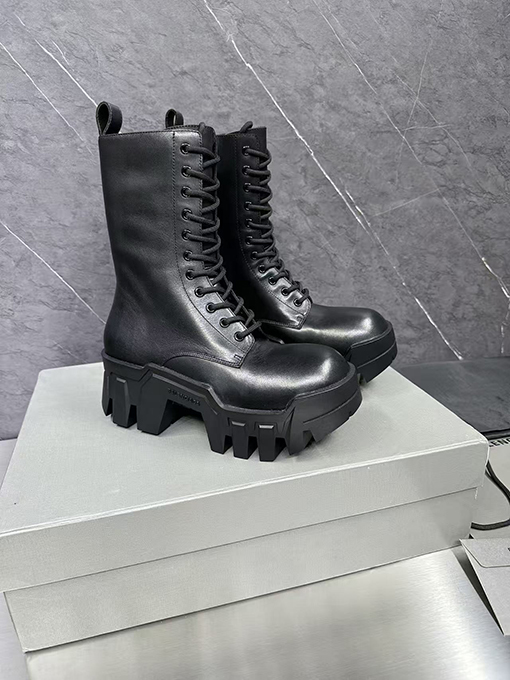 バレンシアガ bulldozer ブルドーローカットダービーブラックロゴラウンドヘッドダービーシューズ