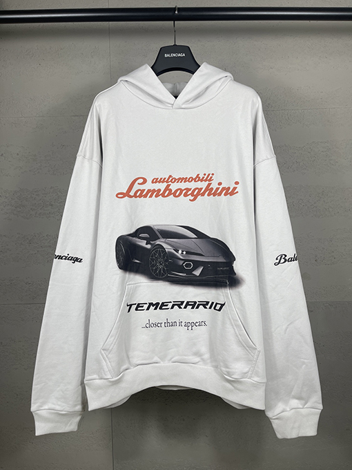 バレンシアガ Lamborghini 新しいコラボレーションモデルのストレートプリントフード付きパーカー