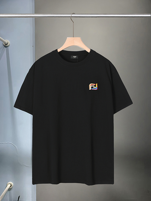 フェンディ クラシックな色の刺繍された文字の半袖Tシャツ