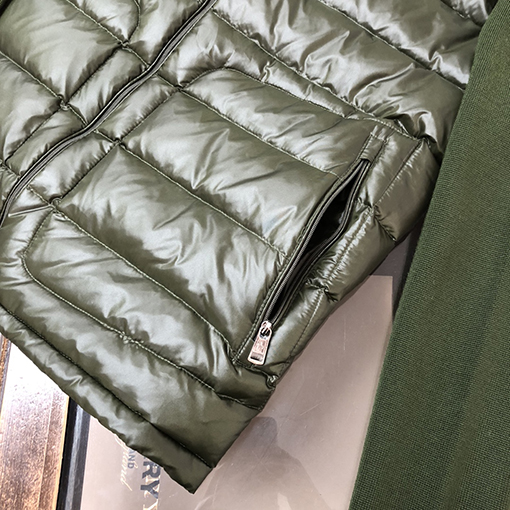 モンクレール スタンドカラーダブルポケットウールニットパッチワークジャケットシングルダウン