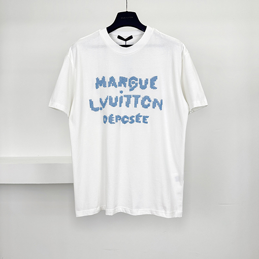 ルイヴィトンコピー 刺繍文字ロゴ半袖Tシャツ