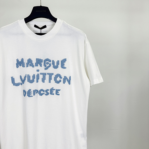 ルイヴィトンコピー 刺繍文字ロゴ半袖Tシャツ