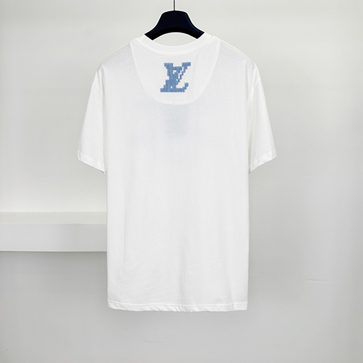 ルイヴィトンコピー 刺繍文字ロゴ半袖Tシャツ