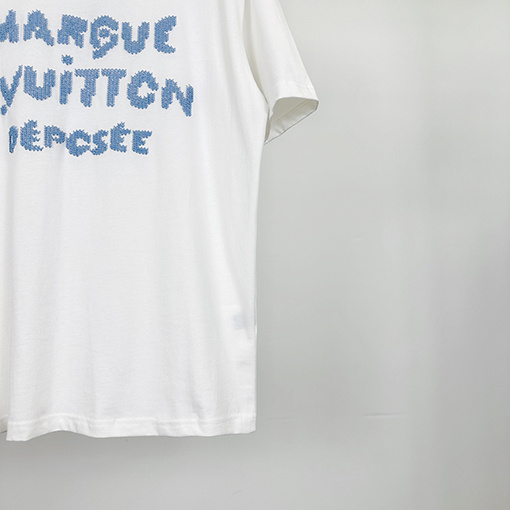 ルイヴィトンコピー 刺繍文字ロゴ半袖Tシャツ