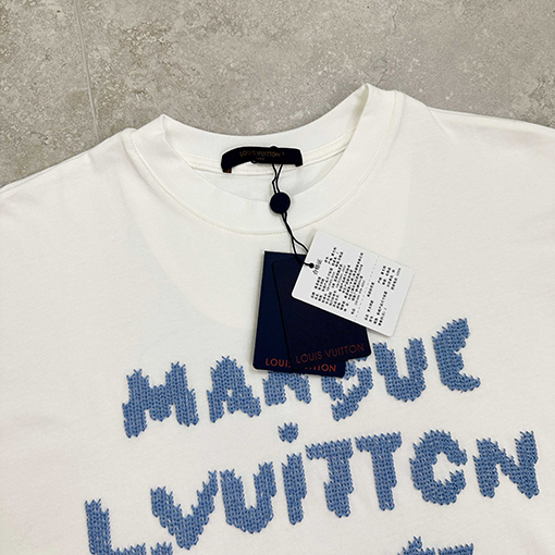 ルイヴィトンコピー 刺繍文字ロゴ半袖Tシャツ