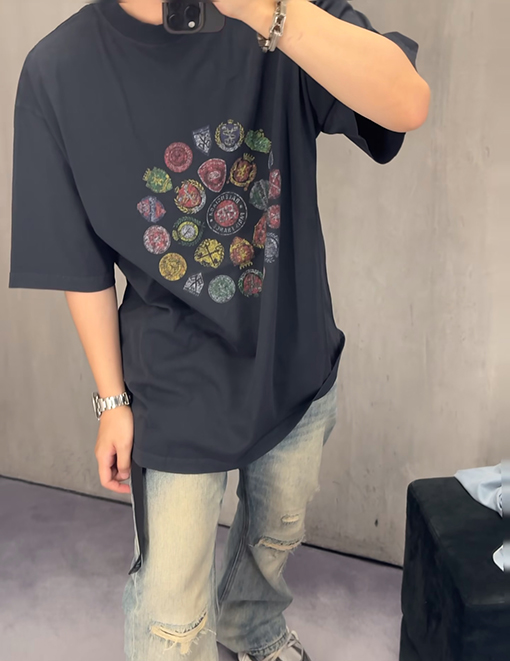 バレンシアガコピー Balenc1aga アートプリントヴィンテージ半袖Tシャツ
